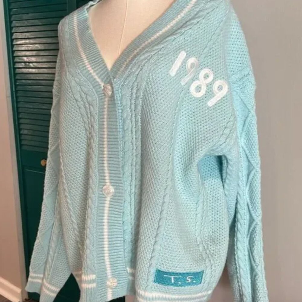 Turquoise Blue 1989 Cable inspired Cardigan made famous by Taylor Swift - small